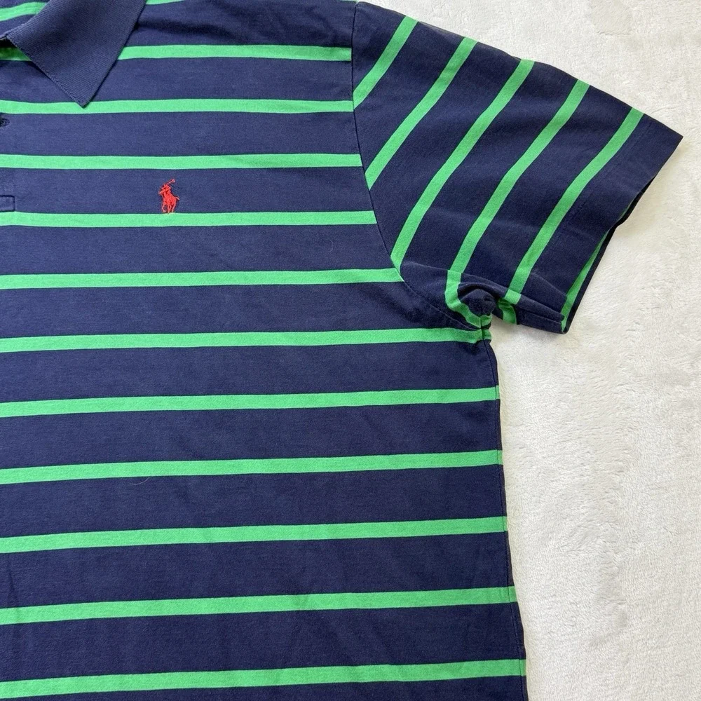 Vintage Y2K Polo by Ralph Lauren Stripe Polo Shirt XL Navy‎ 90s Blue Orange